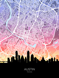 Austin Texas Skyline Map