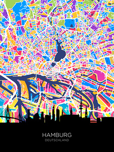 Hamburg Skyline Map