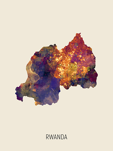 Rwanda Watercolor Map