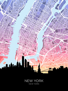 New York United States Skyline Map