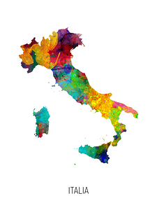 Italia Watercolor Map
