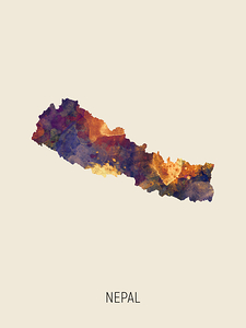 Nepal Watercolor Map