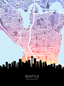 Seattle Washington Skyline Map