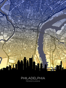 Philadelphia Pennsylvania Skyline Map