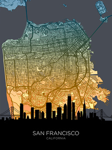 San Francisco California Skyline Map