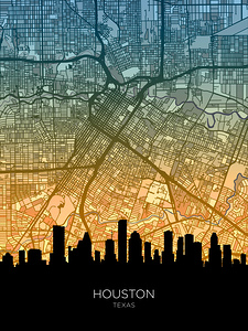 Houston Texas Skyline Map