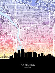 Portland Oregon Skyline Map