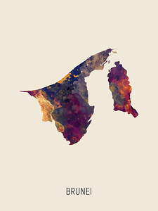 Brunei Watercolor Map