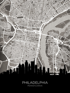 Philadelphia Pennsylvania Skyline Map