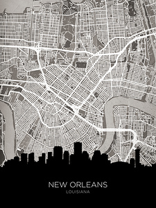 New Orleans Louisiana Skyline Map