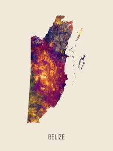 Belize Watercolor Map