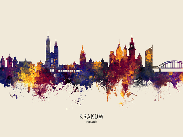 Krakow Poland Skyline Print