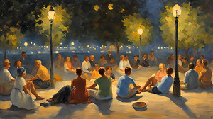 Evening Gathering in Lamplight