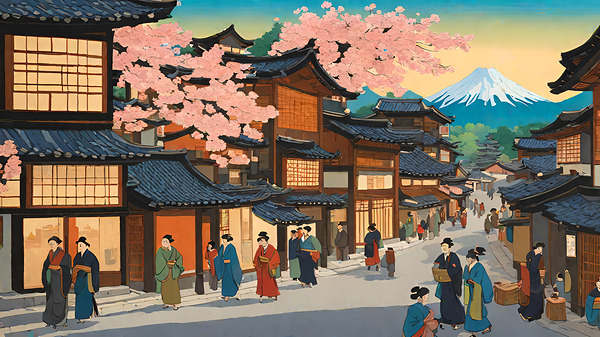 Springtime in Japan Blossoms and Mount Fuji Imprimer