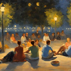 Evening Gathering in Lamplight