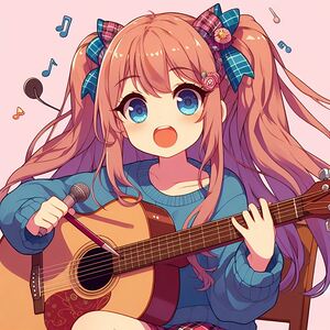 Beautiful Anime girl  playing guitar 