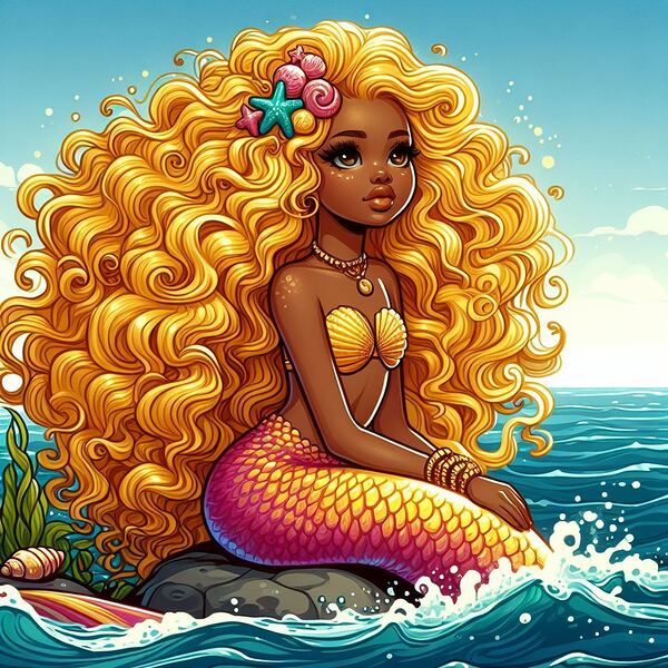 Beautiful Mermaids  with yellow curly hair  by oyizamarvellous@gmail com