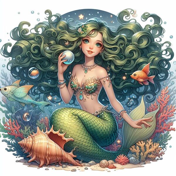 Beautiful Mermaid with light green curly hair  by oyizamarvellous@gmail com