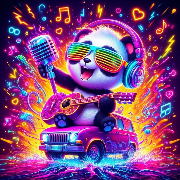 Cute Panda Vibes - Riffs and Hues Symphony. Print
