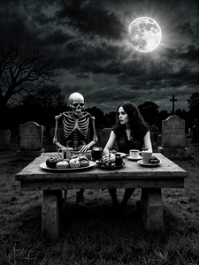 skeleton and girl cemetery