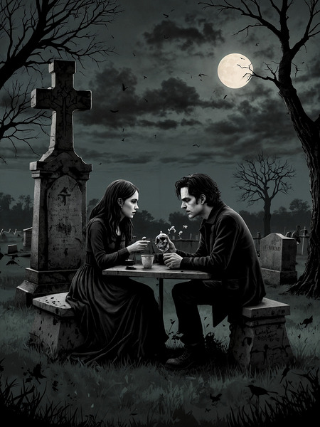couple at night cemetery Print