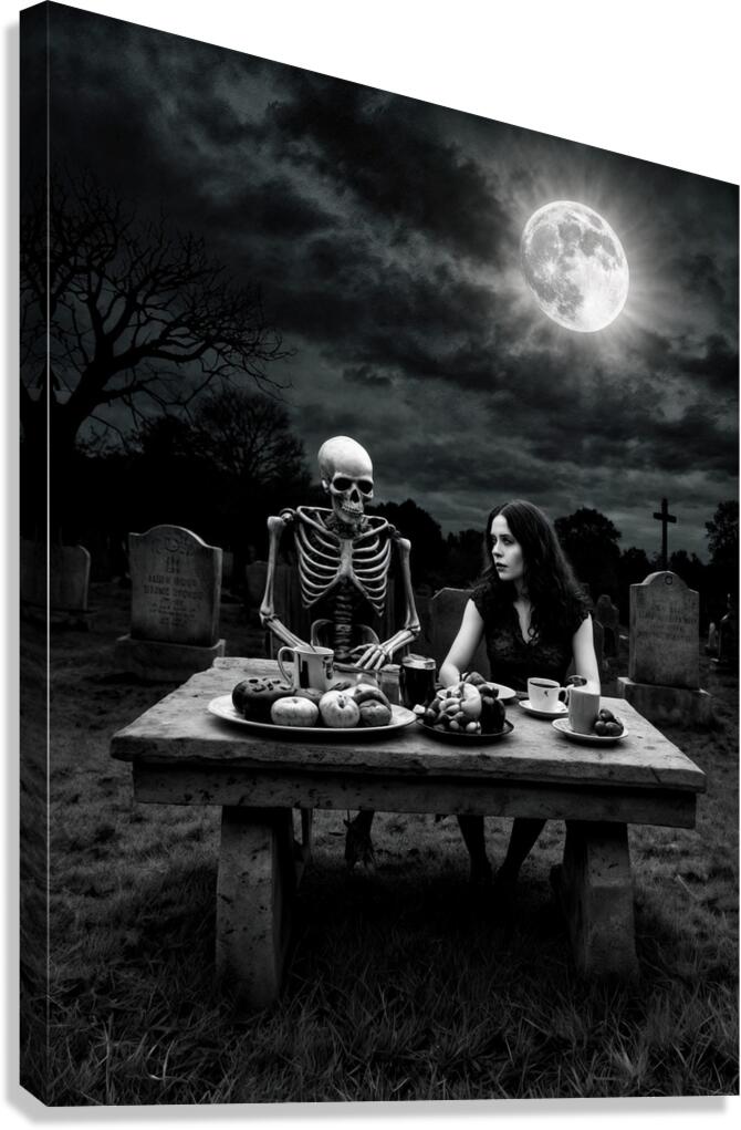 skeleton and girl cemetery Canvas Print