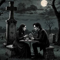 couple at night cemetery