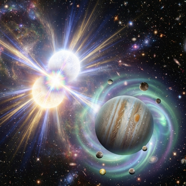 Celestial Collision: Binary Star and Jovian System by Ariella Starchild Designs