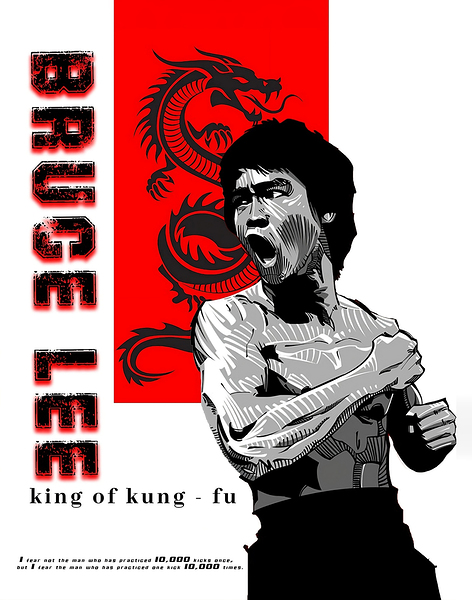 Retro Kung Fu Poster – Red dragon Minimalist Graphic Wall Art Print by CRID