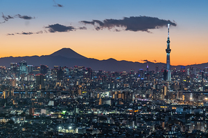 Tokyo Skytree and Mount Fuji at Nigh