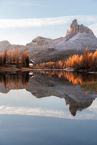 Sunrise at a beautiful Lake in the Dolomites