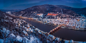 Heidelberg Winter Aerial Panorama with Old Town and Castle