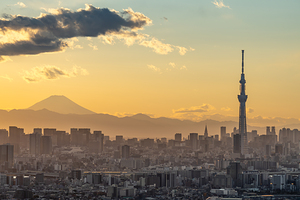 Tokyo Skytree and Mount Fuji during Sunset