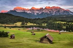 Alpenglow at a Lake in Bavaria