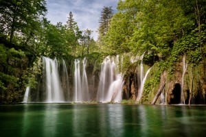Idyllic Waterfall at Plitvice Lakes