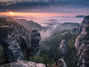 Sunrise on the Rocks of the Saxon Switzerland