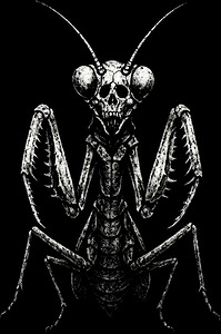 Skeletal Praying Mantis Insect Art