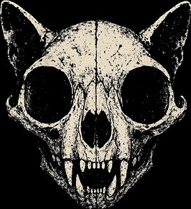 Distressed Creepy Gothic Cat Skull