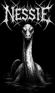 Nessie Loch Ness Monster   Distressed Black Metal Cryptid Art