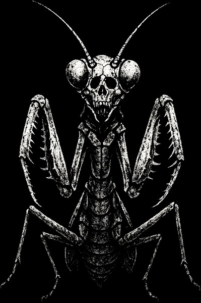 Skeletal Praying Mantis Insect Art by MetalByte