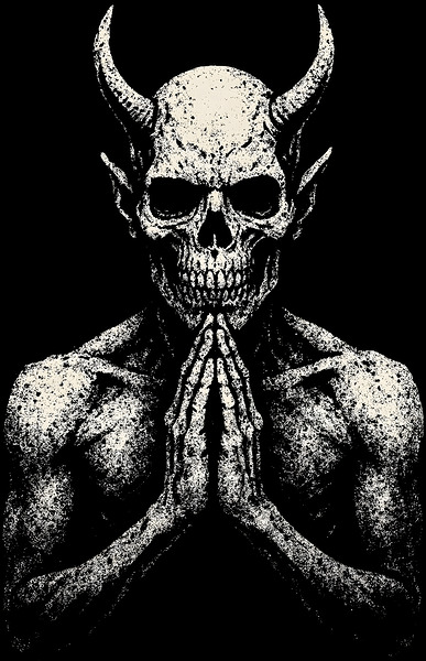 Macabre Skeletal Praying Devil by MetalByte