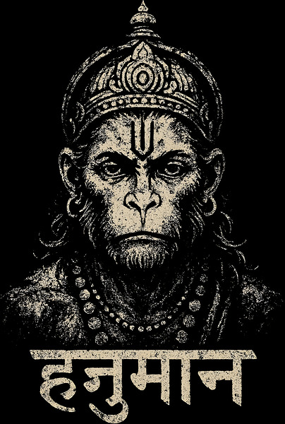 Lord Hanuman Hindu Deity Distressed Portrait by MetalByte
