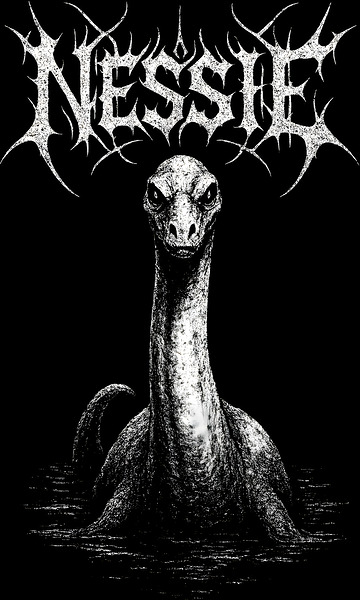 Nessie Loch Ness Monster   Distressed Black Metal Cryptid Art by MetalByte