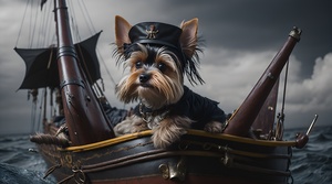 Yorkie on a pirate ship