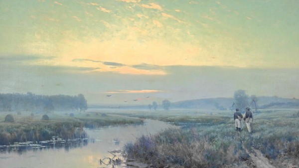 River estuary with farm labourers Print