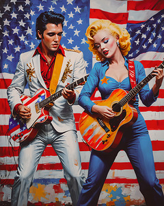 AI Art Pop Art Superstars Elvis Presley with Marilyn Monroe 1