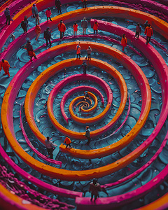 AI Art New Abstract Art 3d miniature people walking on intertwining paths 2