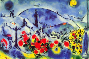 AI art marc chagall inspired landscape with flowers 1