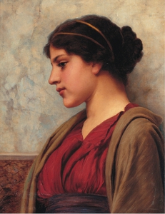 John William Godward A Classical Beauty Far away Thoughts