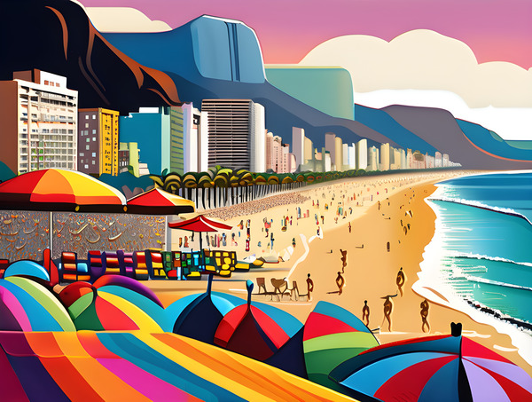 Carioca 油彩画 ビーチ風景 stock-photo-watercolor-